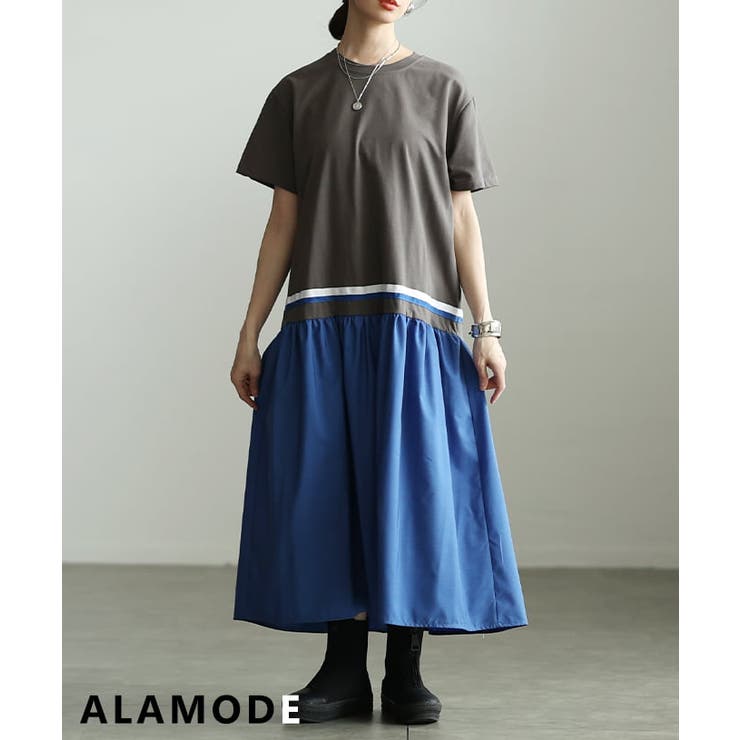 グレー | 配色でつくるコントラストカラーコットンワンピース レディース ワンピース | Sawa a la mode
