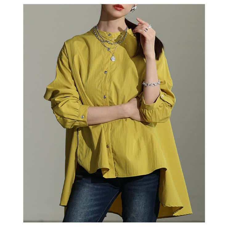 マスタード | 羽織ればこなれるスタンドカラーフィッシュテールシャツ レディース ファッション | Sawa a la mode