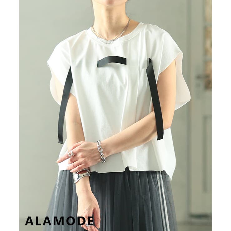 オフホワイト | 着るだけで差がつくテープデザインスクエアTシャツ レディース トップス | Sawa a la mode