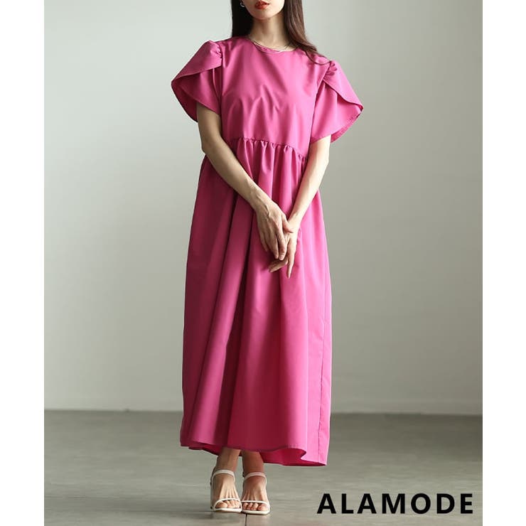 ピンク | 気分まで明るくするボリュームフレアカラーワンピース レディース ワンピース | Sawa a la mode