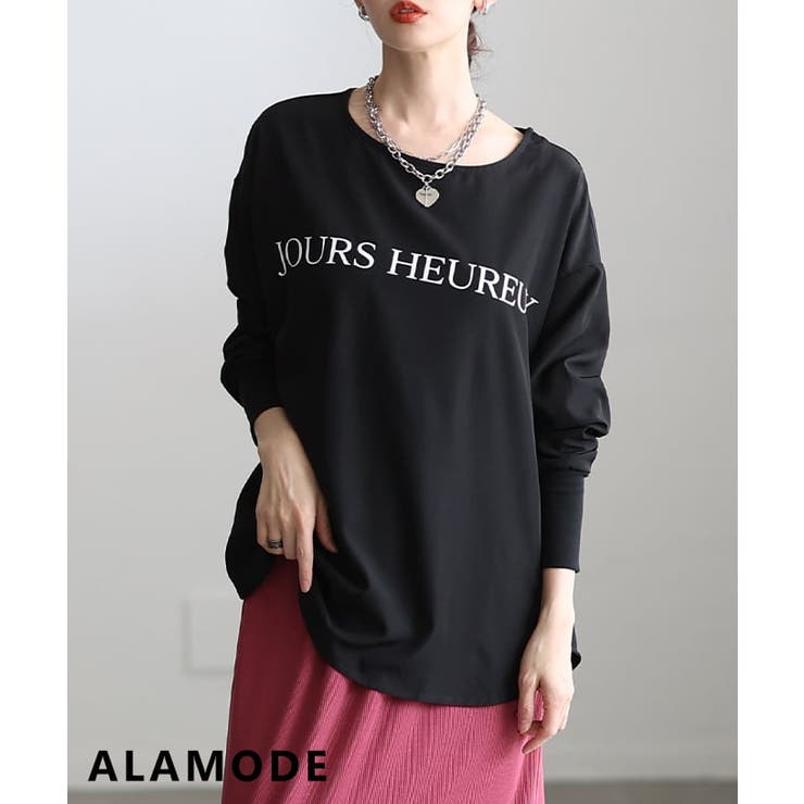 ブラック | ラフに決まるロゴデザインチュニック レディース トップス | Sawa a la mode