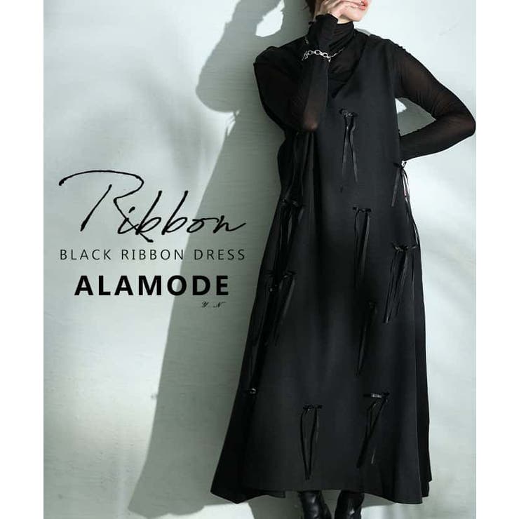 ブラック | 揺れるリボンが視線を惹くブラックリボンドレス レディース ドレス | Sawa a la mode