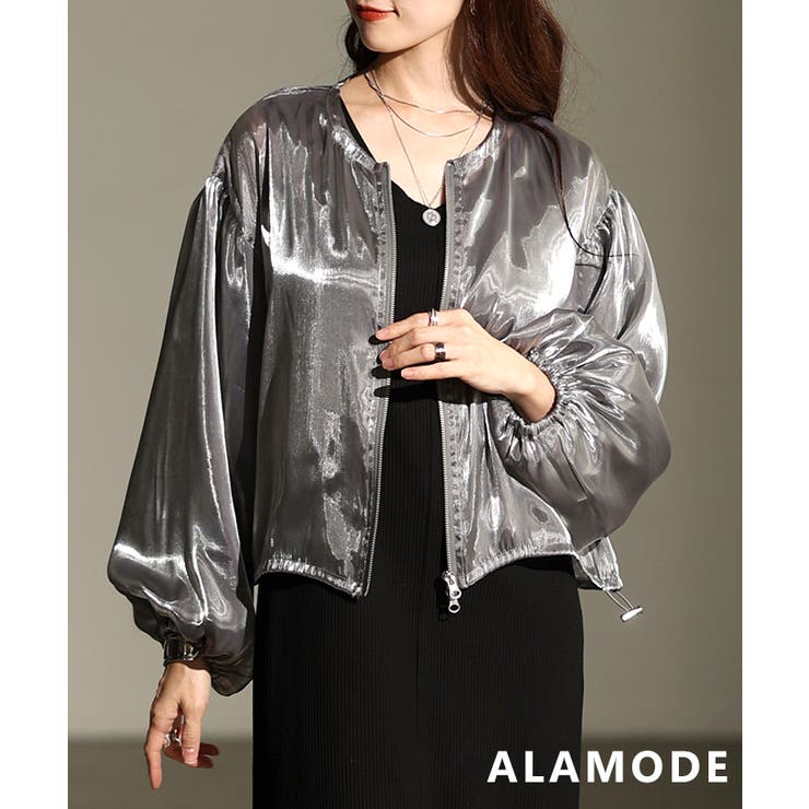 シルバー | 光沢感が美しい大人のシャイニーオーガンジーブルゾン レディース ファッション | Sawa a la mode