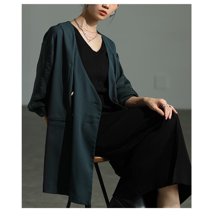 グリーン | 「究極の掛け算」異素材ミックスジャケット レディース ファッション | Sawa a la mode