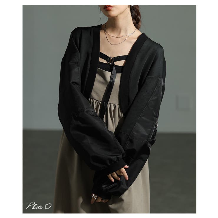 ブラック | モードな雰囲気漂う異素材MA 1ボレロブルゾン レディース | Sawa a la mode