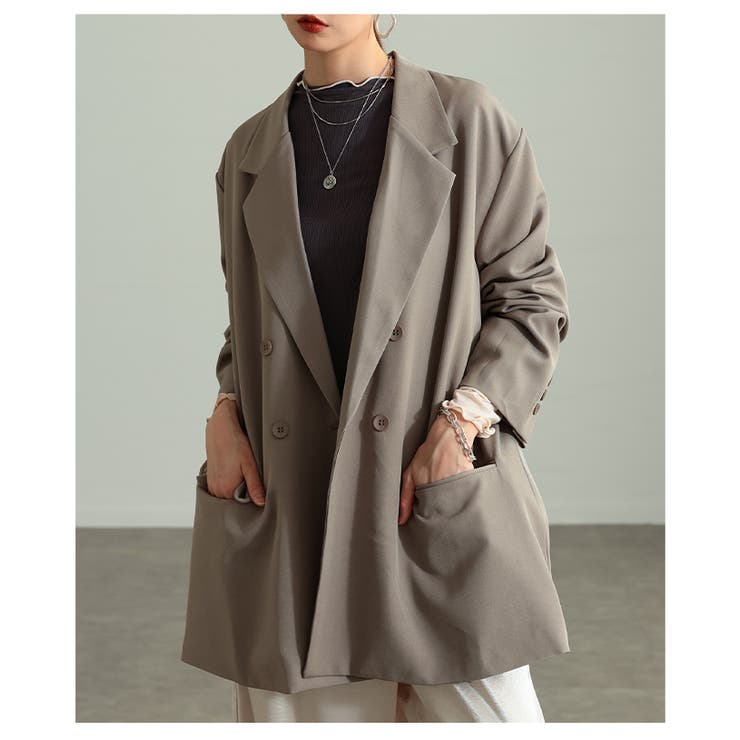 グレージュ | トレンド感溢れるオーバーダブルテーラードジャケット レディース ファッション | Sawa a la mode