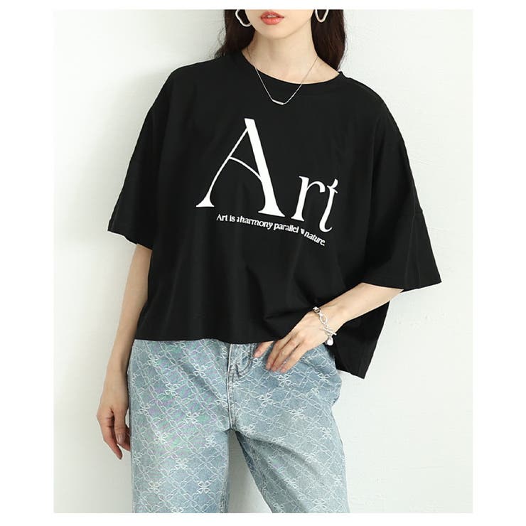 ブラック | 一枚で垢抜ける大胆ロゴが目を惹くオーバーシルエットTシャツ レディース ファッシ… | Sawa a la mode