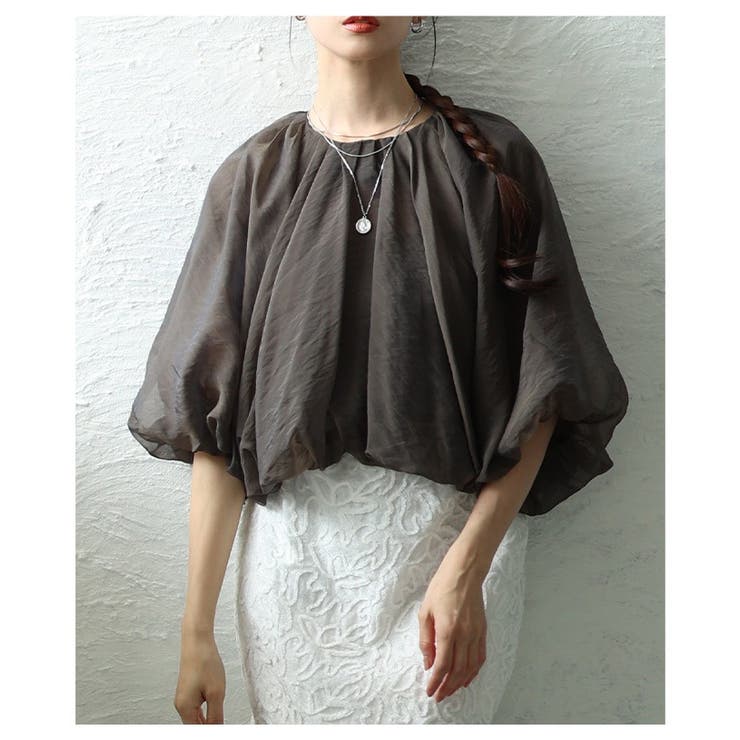 ブラウン | ふわり心ときめくオーガンジーバルーンシルエットブラウス レディース ファッション | Sawa a la mode
