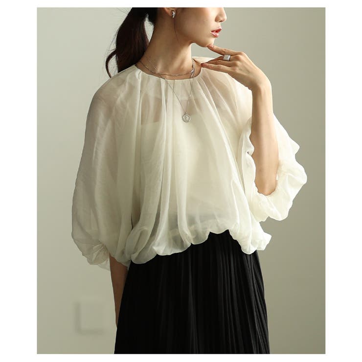 ふわり心ときめくオーガンジーバルーンシルエットブラウス レディース