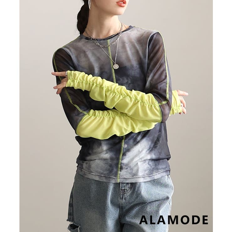 ブラック | 重ねるだけで洒落るギャザースリーブシアートップス レディース トップス | Sawa a la mode
