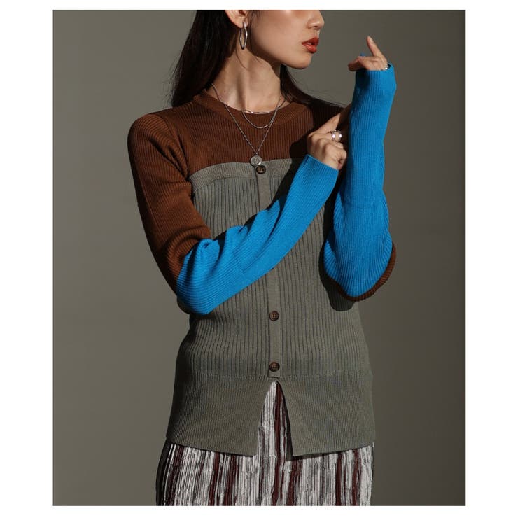 ブラウン | コーデにアクセントを加えるビスチェ風配色ニットトップス レディース ファッション | Sawa a la mode