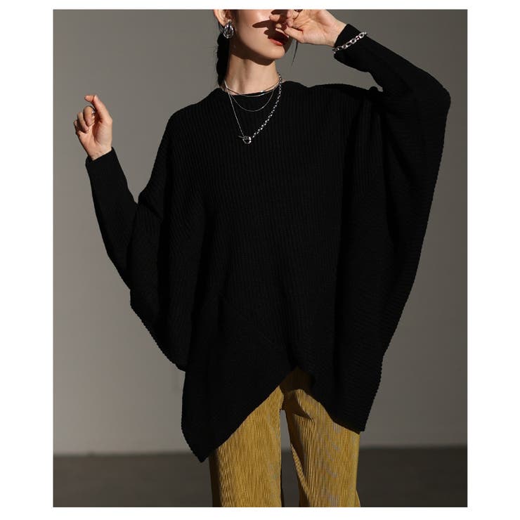 ブラック | ゆるっとこなれるドルマンニットトップス レディース ファッション | Sawa a la mode