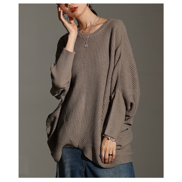 グレー | ゆるっとこなれるドルマンニットトップス レディース ファッション | Sawa a la mode