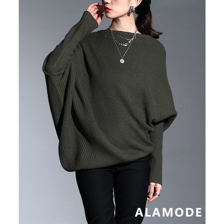 カーキ | 大人の余裕を纏うアシンメトリードルマンニットチュニック レディース トップス | Sawa a la mode