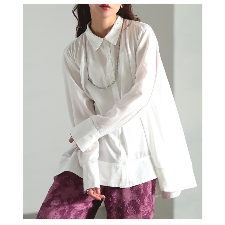 オフホワイト | シンプルで終わらせないテールヘムフレアブラウス レディース ファッション | Sawa a la mode