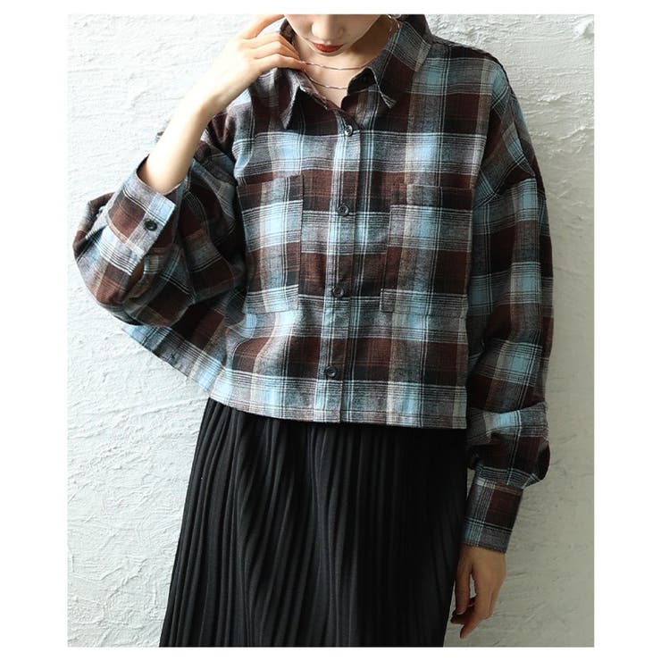 ブラウン | 旬なシルエット纏うトラッドチェック柄クロップドシャツ レディース ファッション | Sawa a la mode