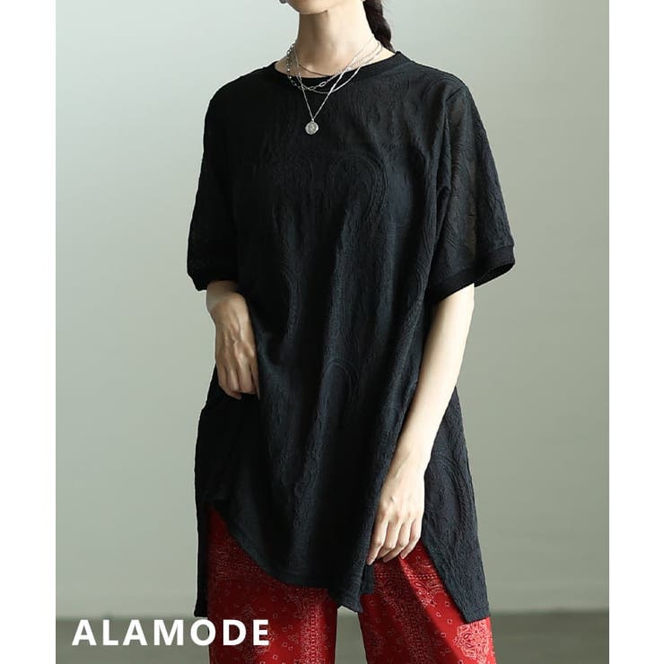 ブラック | 一枚で華やぐシアーペイズリー柄トップス レディース トップス | Sawa a la mode