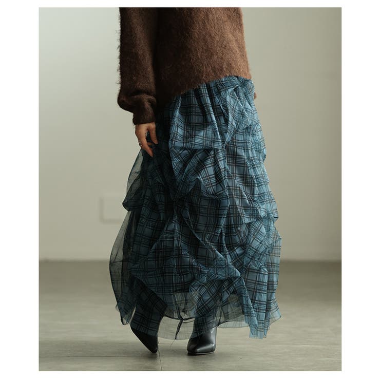 グレー | 歩くたびに揺れ動くマルチパターンタックスカート レディース ファッション | Sawa a la mode