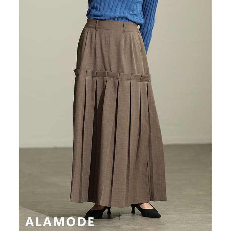 ブラウン | 大人の品格漂うプリーツ切替ロングスカート レディース ボトムス | Sawa a la mode