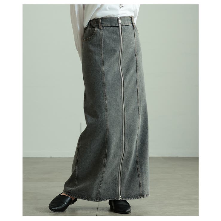 ブラック | ヴィンテージ感漂うウォッシュ加工ラップデニムナロースカート レディース ファッシ… | Sawa a la mode