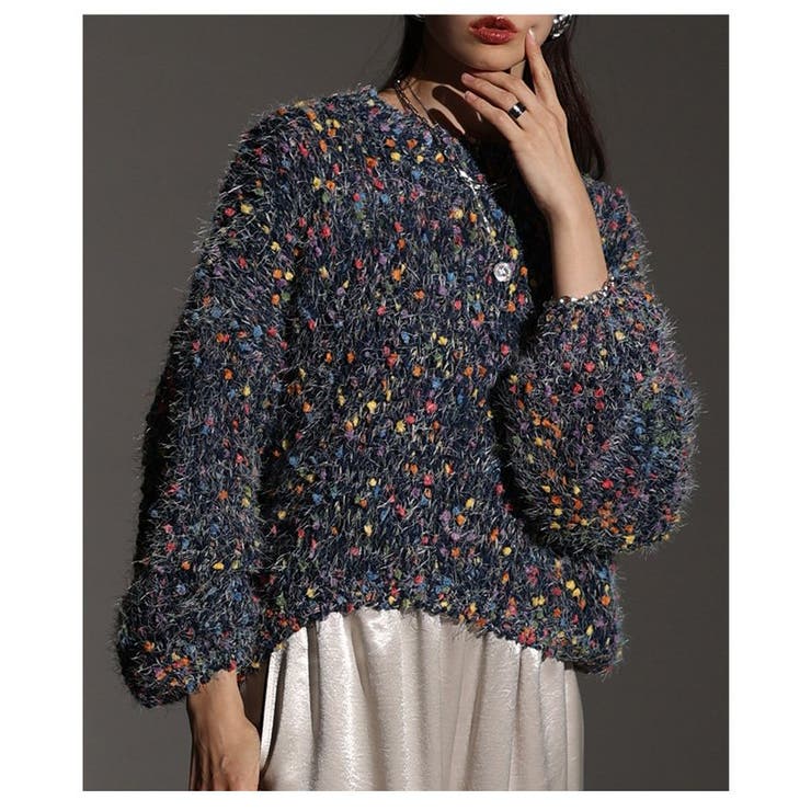 ネイビー | ホリデー気分高まるカラフルネップMIXニットトップス レディース ファッション | Sawa a la mode