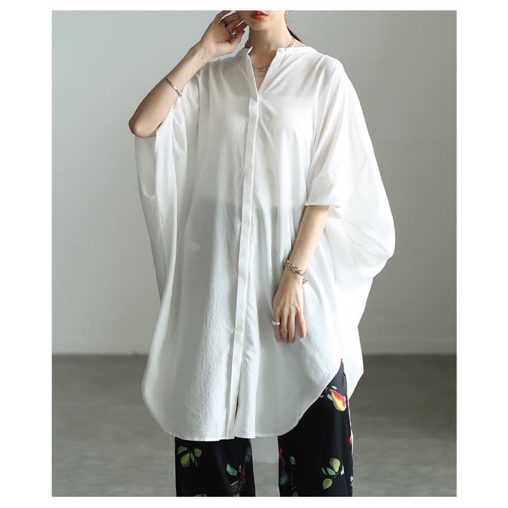 オフホワイト | 大人の余裕感じるオーバーサイズシャツチュニック レディース ファッション | Sawa a la mode