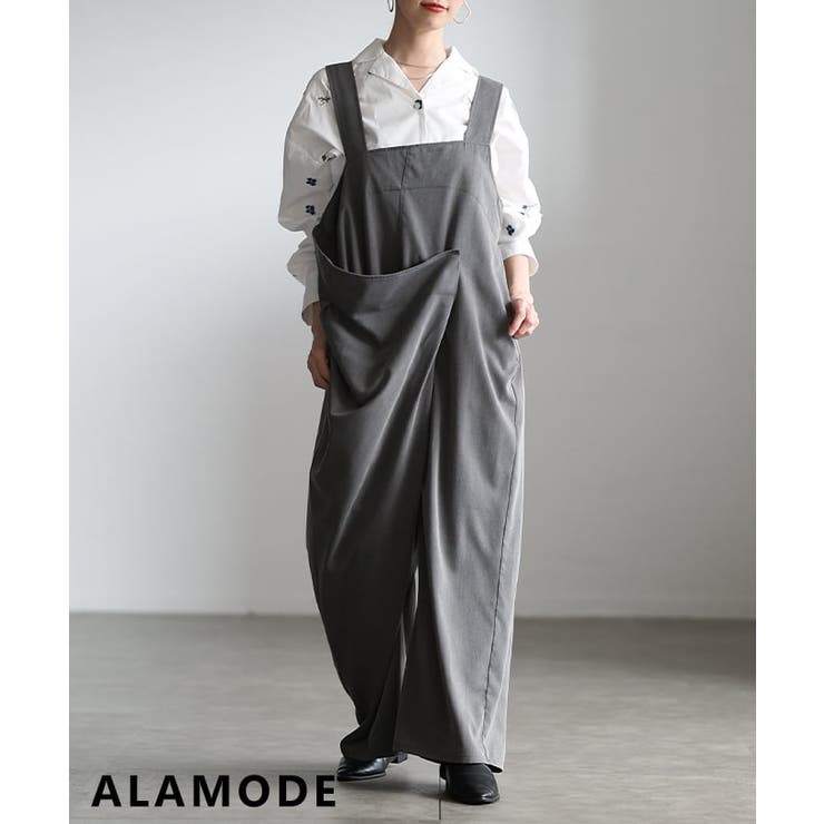 チャコール | 流れるドレープで魅せるフロントドレープサロペットパンツ レディース オールインワ… | Sawa a la mode