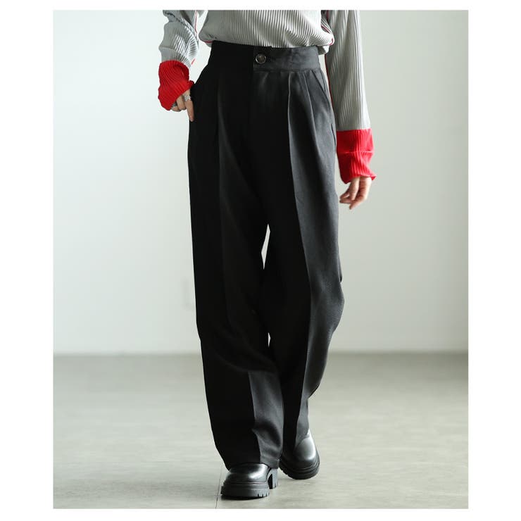 ブラック | 美脚を約束するハイウエストタックワイドパンツ レディース ファッション | Sawa a la mode