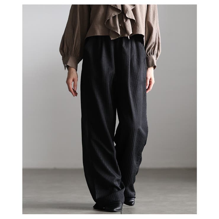 ブラック | 都会的こなれ感纏うストライプ柄イージーワイドパンツ レディース ファッション | Sawa a la mode