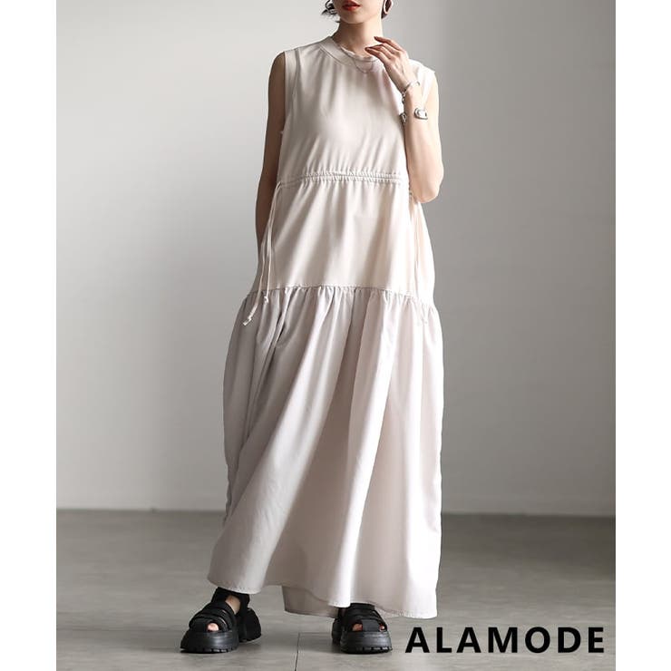 ベージュ | 締めて魅せるドローストリングロングワンピース レディース ワンピース | Sawa a la mode