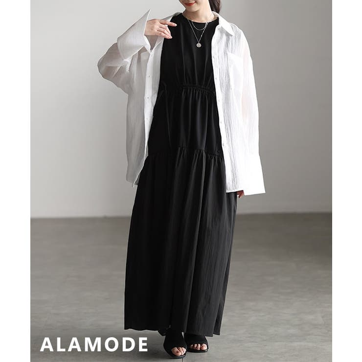 ブラック | 締めて魅せるドローストリングロングワンピース レディース ワンピース | Sawa a la mode