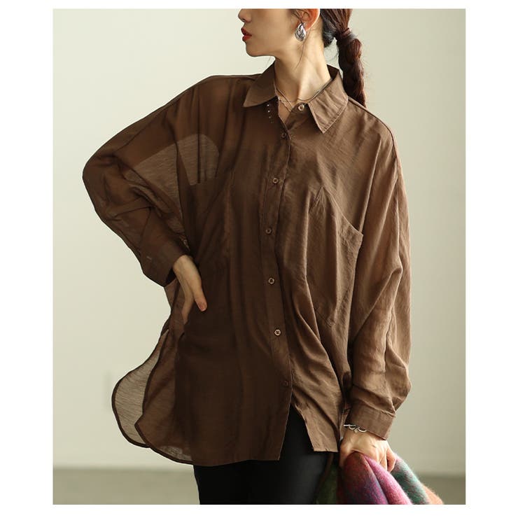 ブラウン | 光と影で魅せるニュアンスカラードルマンシアーシャツ レディース ファッション | Sawa a la mode