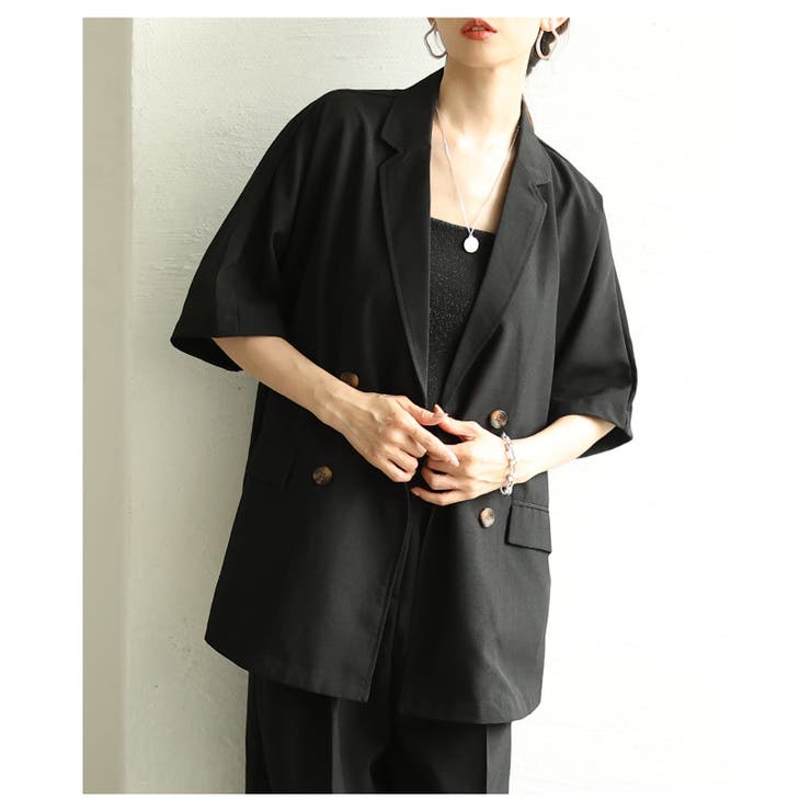 ブラック | 羽織るだけで雰囲気纏うテーラードオーバーダブルジャケット レディース ファッショ… | Sawa a la mode