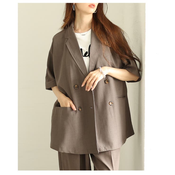 ブラウン | 羽織るだけで雰囲気纏うテーラードオーバーダブルジャケット レディース ファッショ… | Sawa a la mode