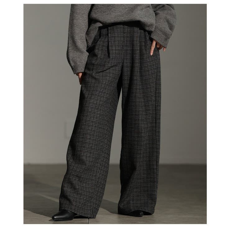 ブラック | 旬なシルエット纏う千鳥格子柄タックワイドパンツ レディース ファッション | Sawa a la mode