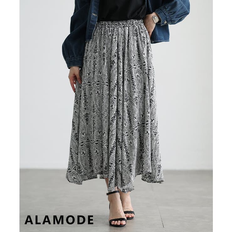 ブラック | 揺れ感まで美しいイレギュラーヘムペイズリースカート レディース ボトムス | Sawa a la mode