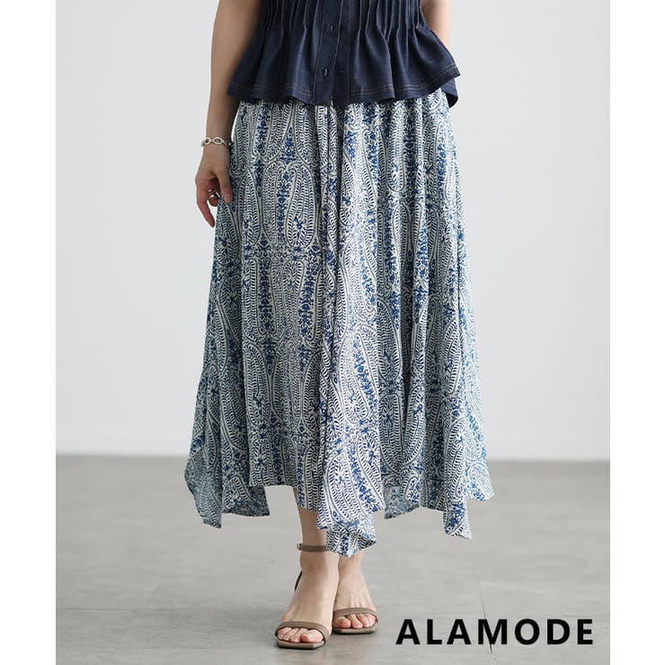 ブルー | 揺れ感まで美しいイレギュラーヘムペイズリースカート レディース ボトムス | Sawa a la mode