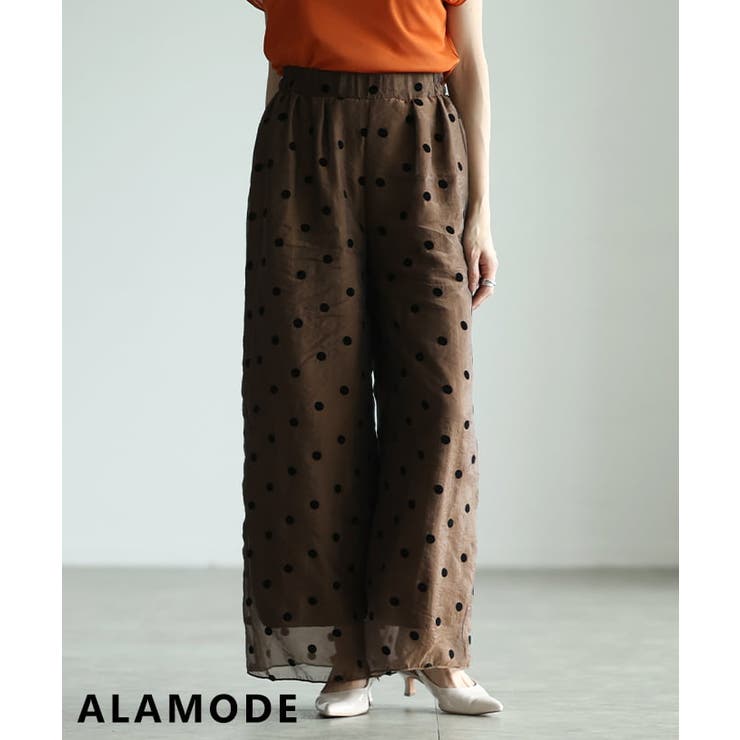 ブラウン | シアーで魅せるフロッキードットシアーワイドパンツ レディース パンツ | Sawa a la mode