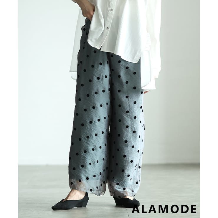 グレー | シアーで魅せるフロッキードットシアーワイドパンツ レディース パンツ | Sawa a la mode