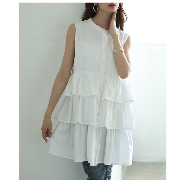 オフホワイト | 華やかな甘さを重ねるノースリーブティアードチュニック レディース ファッション | Sawa a la mode