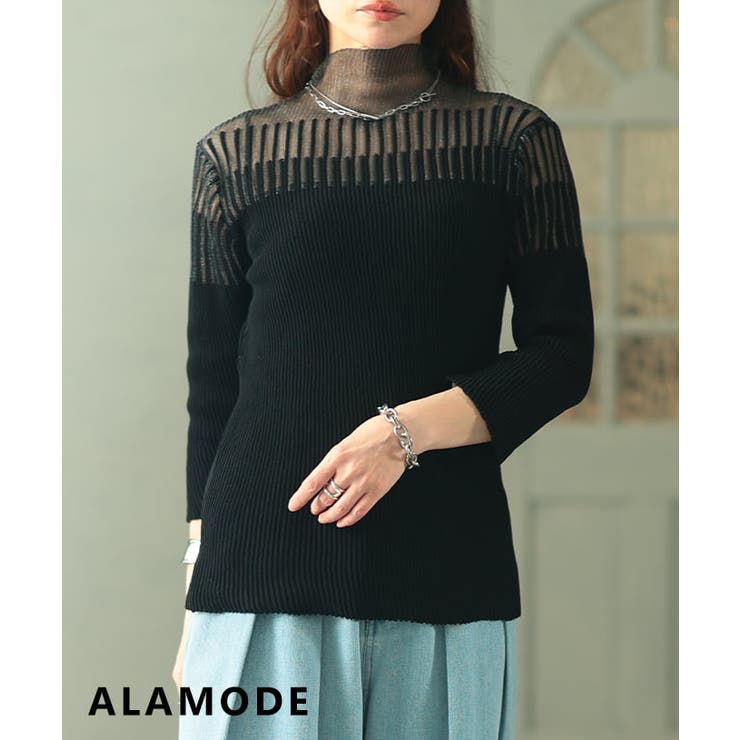 ブラック | 透けて魅せるシアーサマーニットトップス レディース トップス | Sawa a la mode