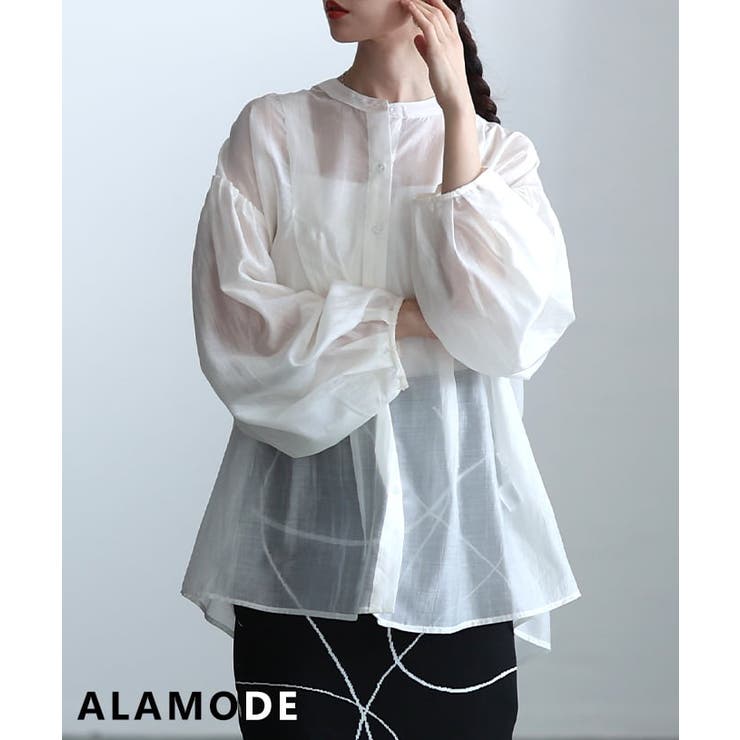 オフホワイト | 軽やかさで魅せるシアータックバンドカラーシャツ レディース トップス | Sawa a la mode