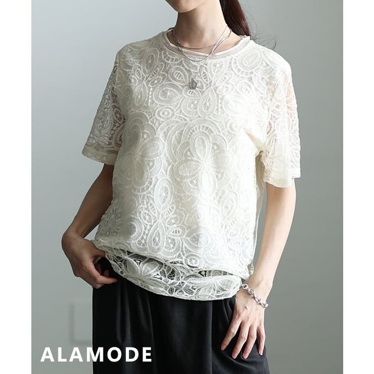オフホワイト | 上品に華やぐフラワーレースシアープルオーバー レディース トップス | Sawa a la mode