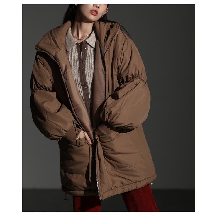 ブラウン | シルエットを変えて楽しめるスタンドネック中綿ウエストドロストコート レディース | Sawa a la mode