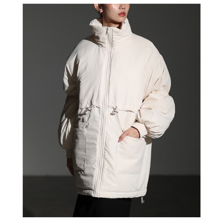 アイボリー | シルエットを変えて楽しめるスタンドネック中綿ウエストドロストコート レディース | Sawa a la mode