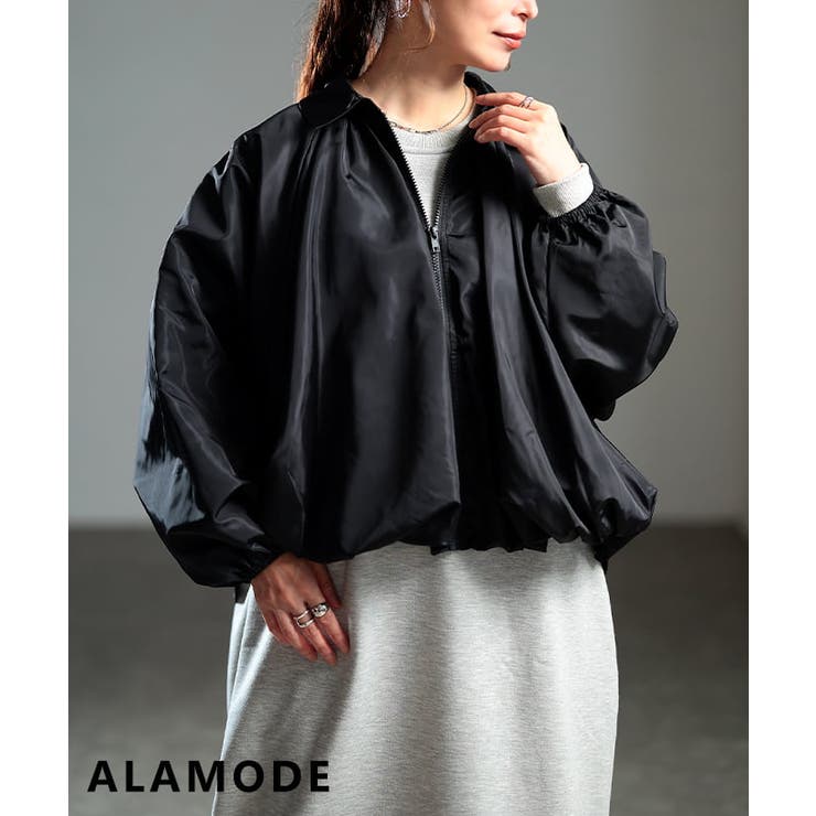 ブラック | 丸みで魅せるコットンバルーンドルマンブルゾン レディース アウター | Sawa a la mode