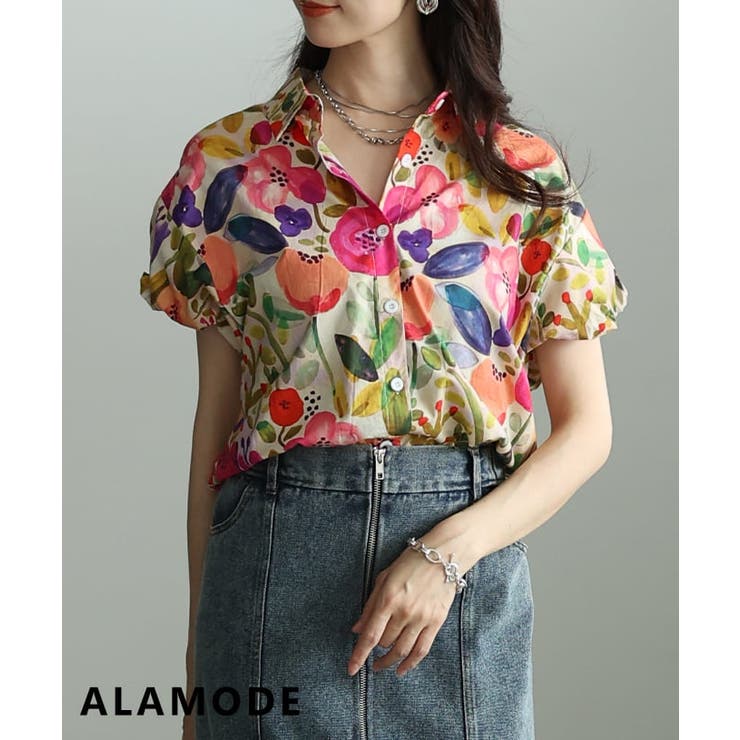 ピンク | 大人を彩るニュアンスフラワーコットンブラウス レディース トップス | Sawa a la mode