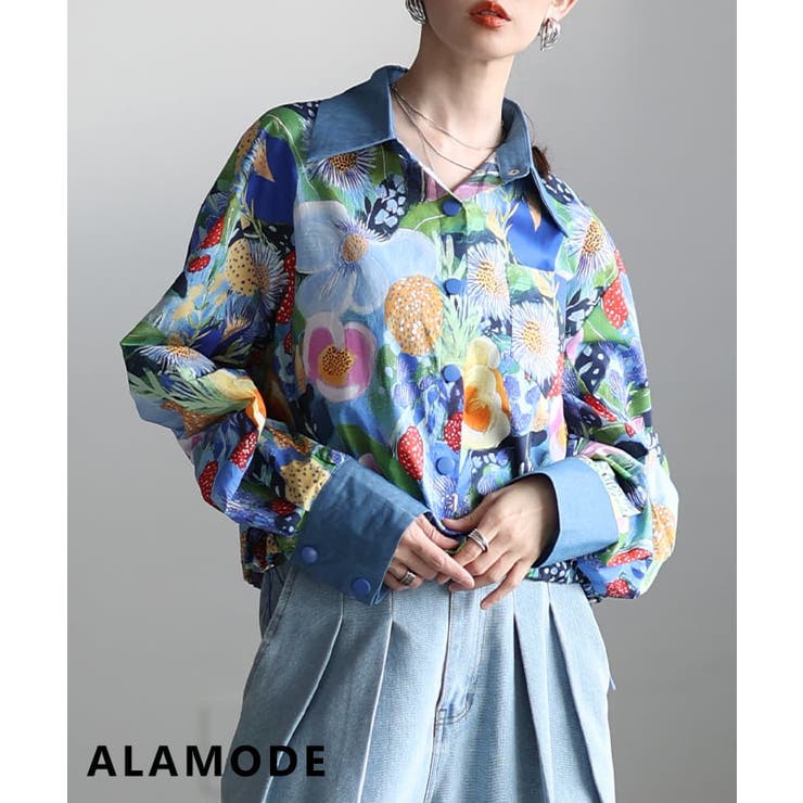 ブルー | 気分まで華やぐフラワーシャツトップス レディース トップス | Sawa a la mode