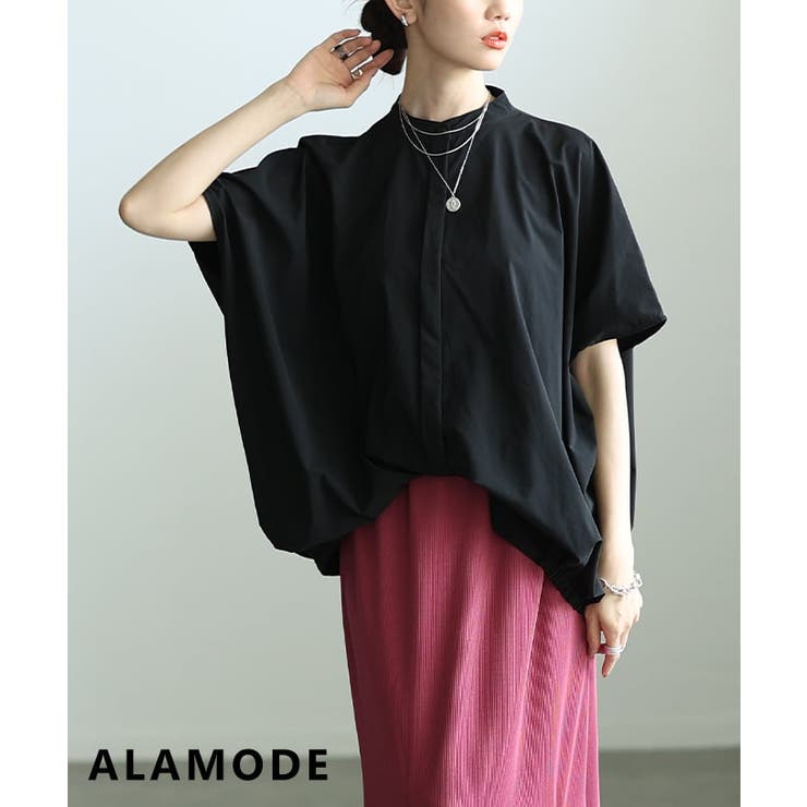 ブラック | 超伸縮でラクに着れるストレッチドルマンシャツブラウス レディース トップス | Sawa a la mode