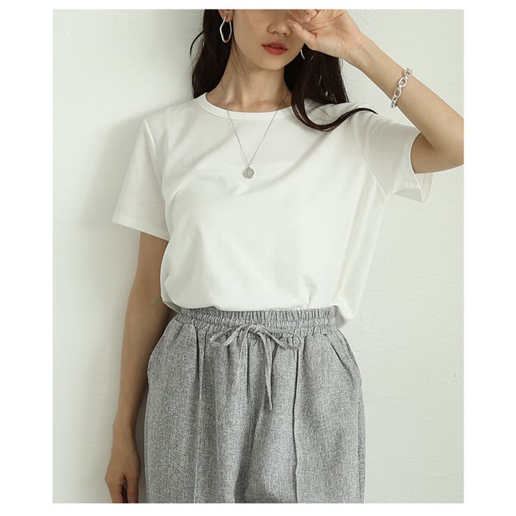 ホワイト | 着るだけで美人見えなシルクタッチコットンスリムフィットTシャツ レディース | Sawa a la mode